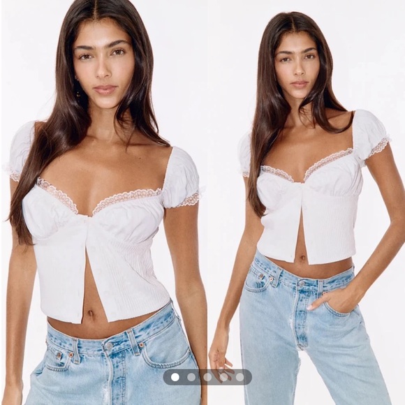 NWT With Jean Remi Milkmaid Top Off Shoulder Crop Top White Size Large - Picture 3 of 16